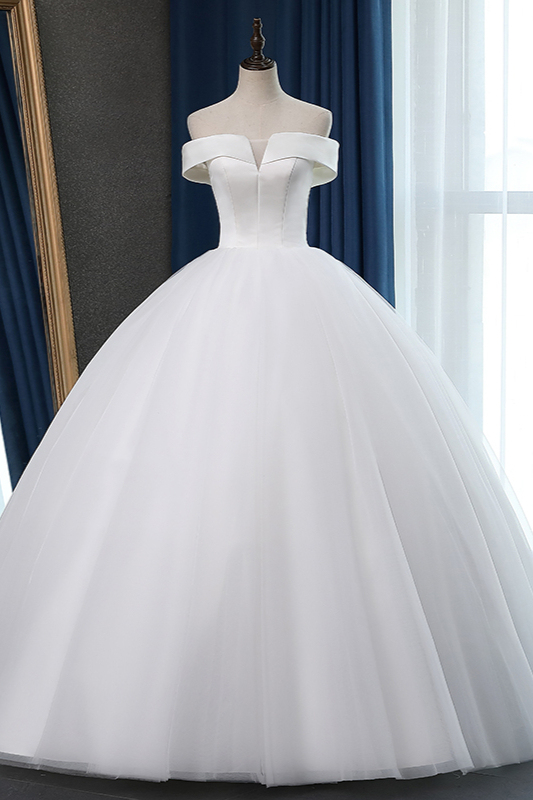BMbridal Glamorous Off-the-shoulder A-line Tulle Wedding Dresses White Ruffles Bridal Gowns On Sale