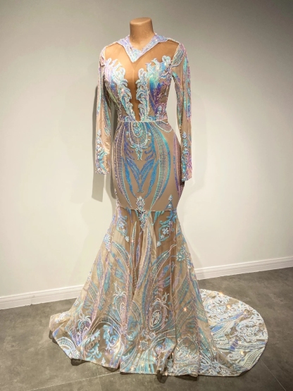 Bmbridal Long Sleeves Sequins Prom Dress Mermaid Online