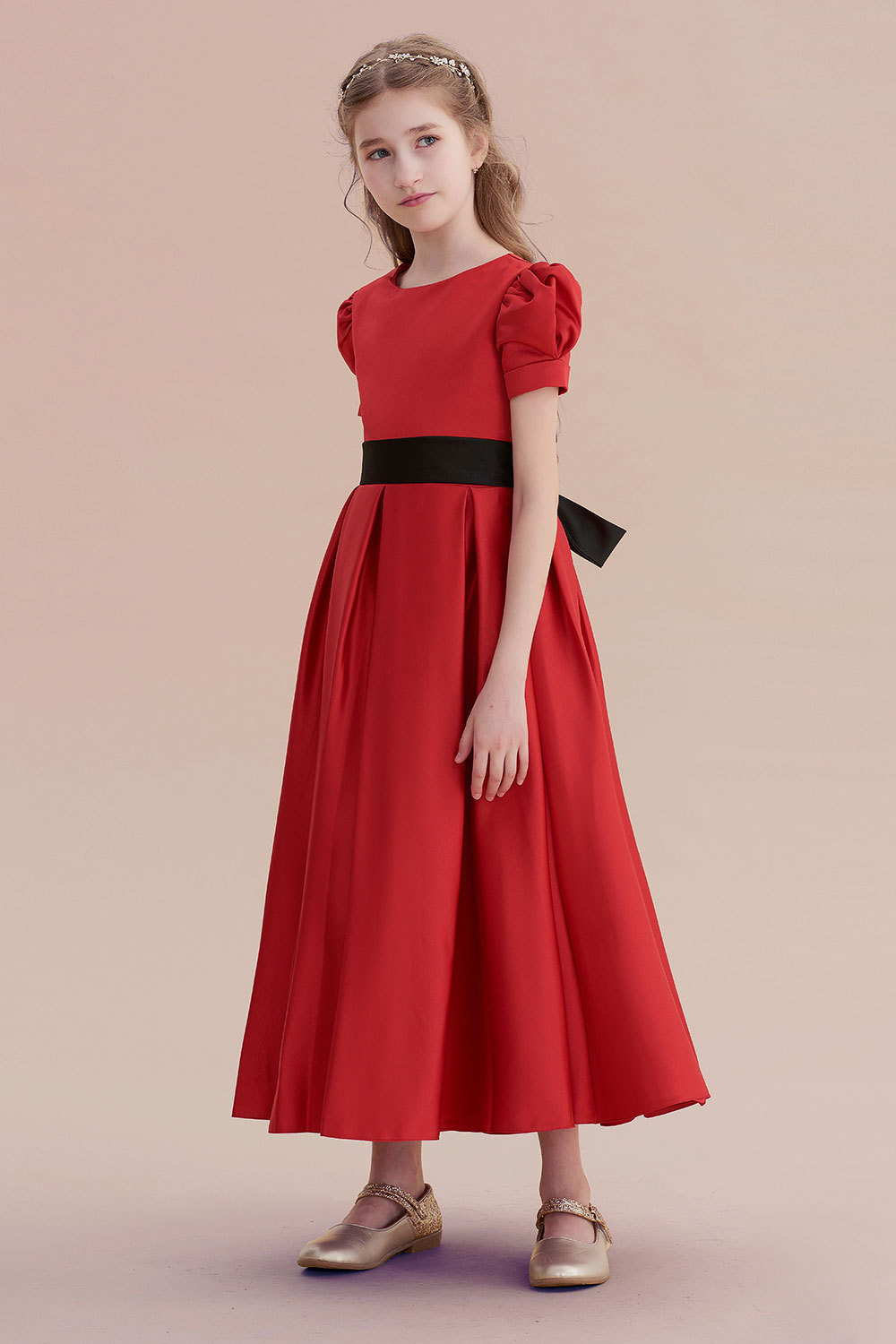 BMbridal A-Line Awesome Short Sleeve Satin Flower Girl Dress Online-BMbridal