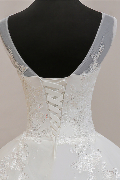 BMbridal Glamorous Sweetheart Tulle Lace Wedding Dress Ball Gown Sleeveless Appliques Ball Gowns On Sale-BMbridal