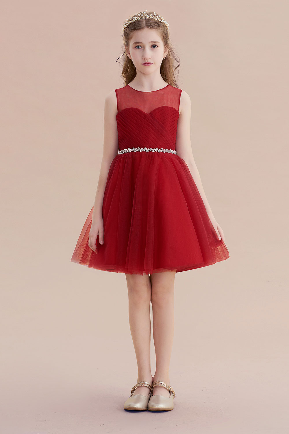 BMbridal A-Line Illusion Tulle Knee Length Flower Girl Dress Online-BMbridal