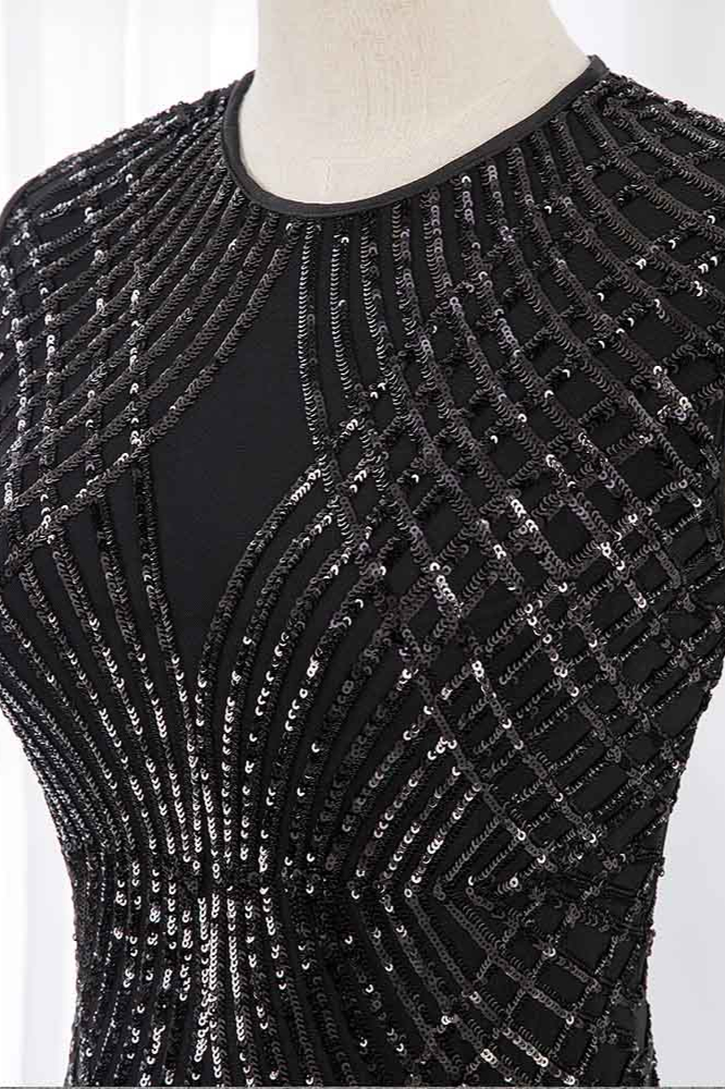 BMbridal Gorgeous Jewel Sleeveles Black Mermaid Prom Dresses with Beadings