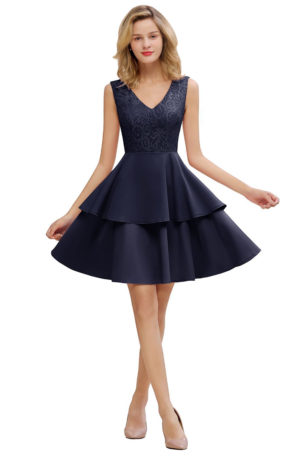 BMbridal Lovely Sleeveless Lace Short Prom Dress Mini Party Gowns With Two Layers