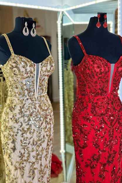 Sparkly Blue Sheath Sequins Long Prom Dress with Slit