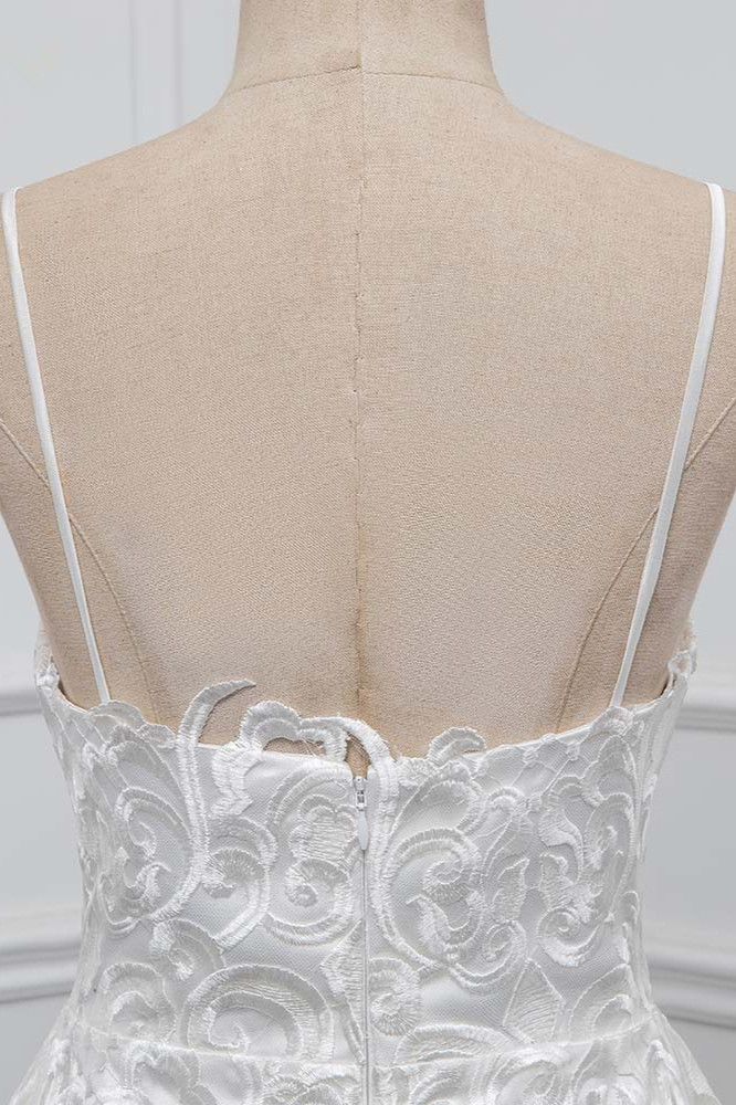 BMbridal Boho Spaghetti Straps V-Neck Appliques Wedding Dresses White Sleeveless Bridal Gowns On Sale-BMbridal