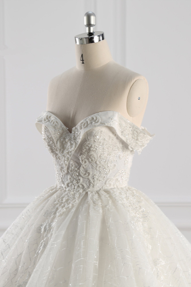 BMbridal Luxury Ball Gown Off-the-Shoulder Tulle Lace Wedding Dress Appliques Sleeveless Bridal Gowns On Sale-BMbridal