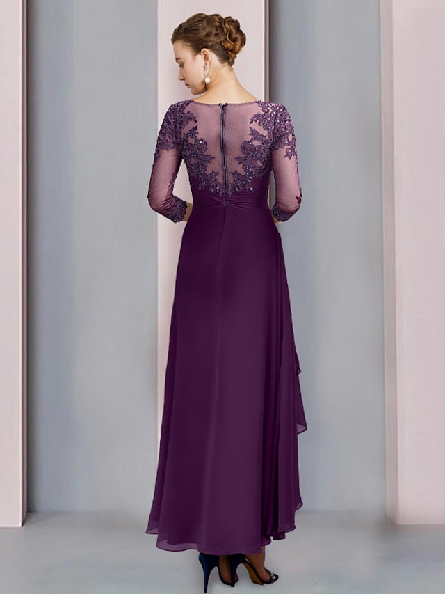 Tea-Length Mother of the Bride Dresses with A-Line and Princess Scoop Necklines