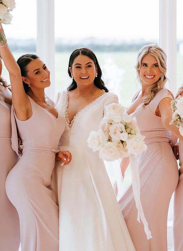 Elastic Satin Bridesmaid Dresses Sleeveless Floor-Length Sheath/Column