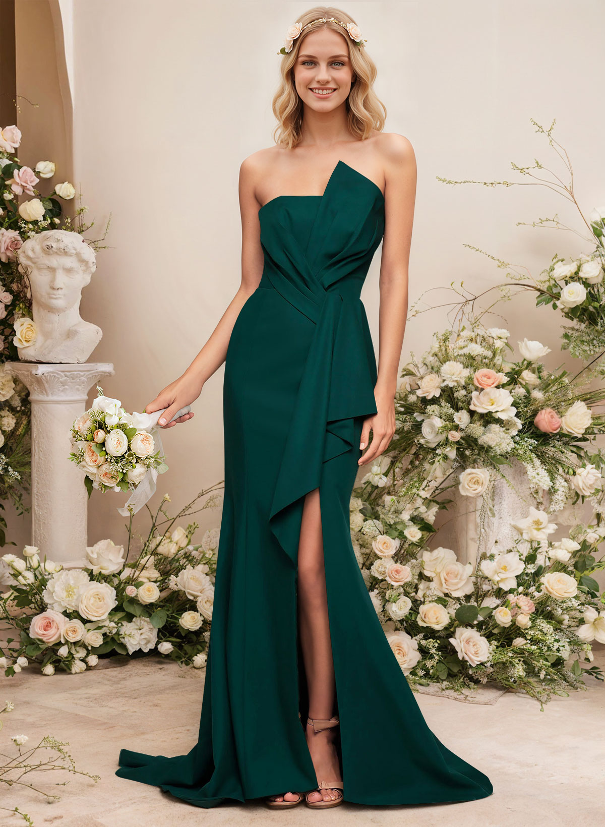 Elastic Satin Bridesmaid Dresses With Split Front