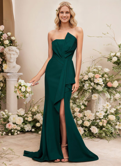 Elastic Satin Bridesmaid Dresses With Split Front
