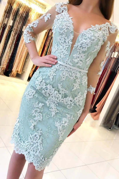 Elegant 3/4 Sleeves Lace Slim Short Party Dress-BMbridal.com