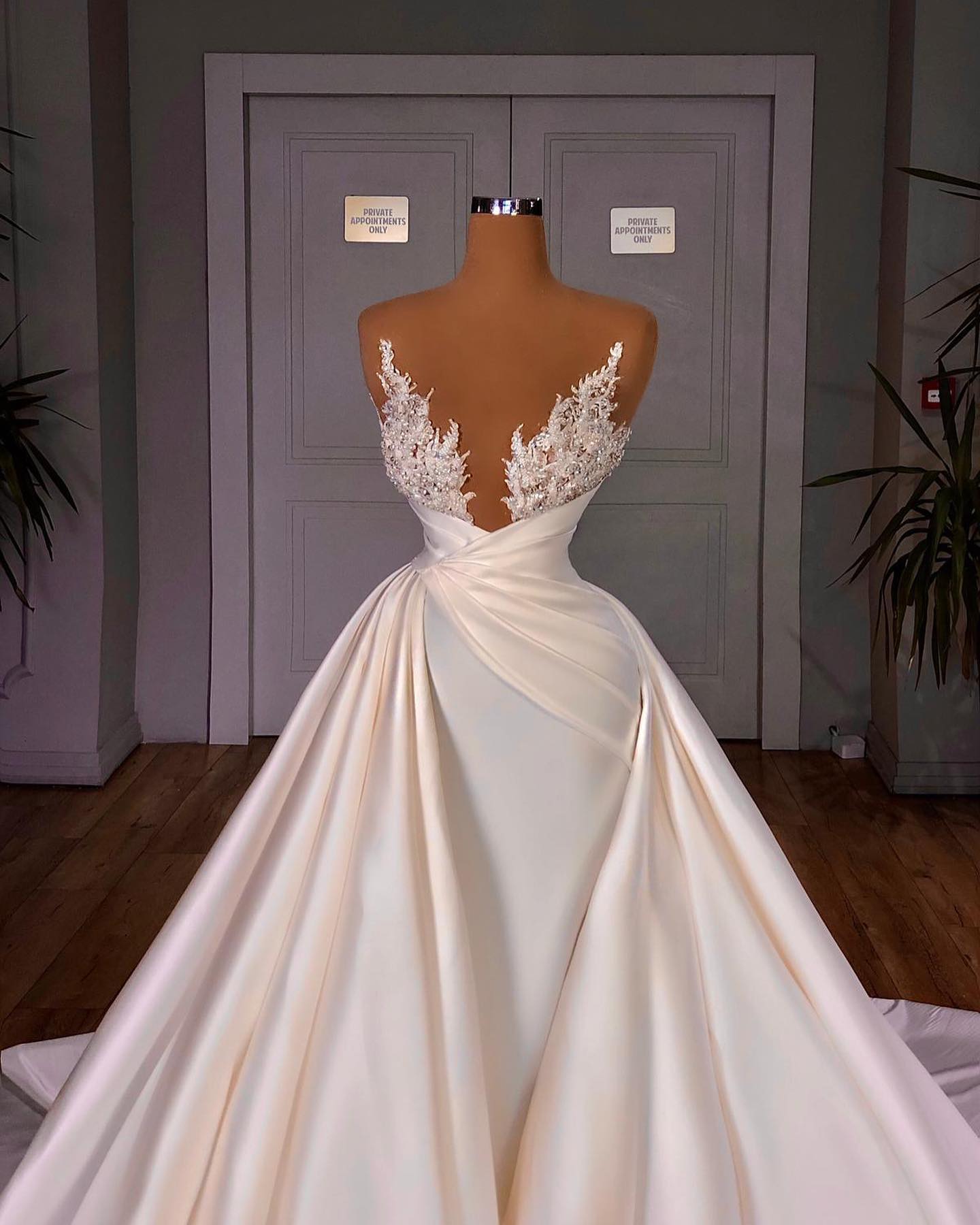 Elegant A-Line Cathedral Sleeveless V-neck Long Wedding Dress-BMbridal.com
