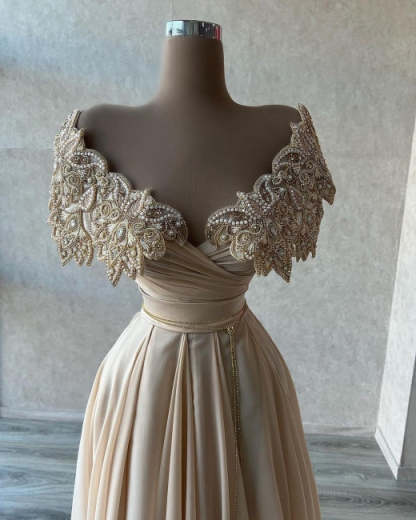 Elegant A-line Long Glitter Beading Sweetheart Prom Dresses-BMbridal.com
