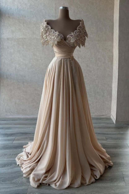 Elegant A-line Long Glitter Beading Sweetheart Prom Dresses-BMbridal.com
