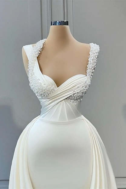 Elegant A-line Sweetheart Sleeveless Beading Wedding Dresses-BMbridal.com