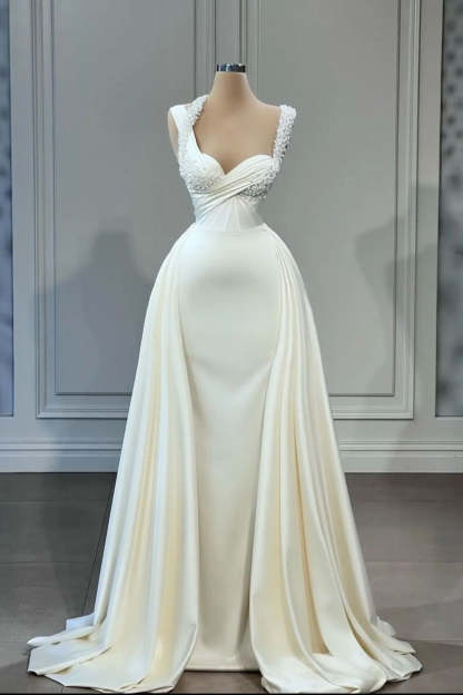 Elegant A-line Sweetheart Sleeveless Beading Wedding Dresses-BMbridal.com