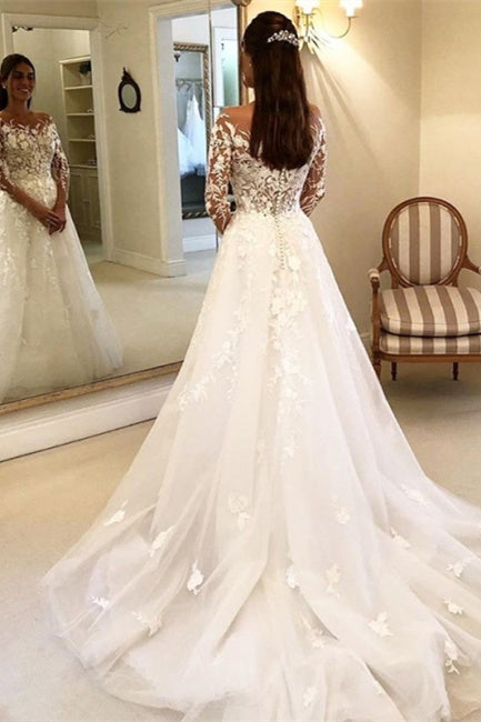 Elegant A Line Wedding Dresses With Sleeves Wedding dresses with lace-BMbridal.com