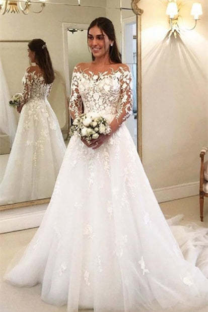 Elegant A Line Wedding Dresses With Sleeves Wedding dresses with lace-BMbridal.com