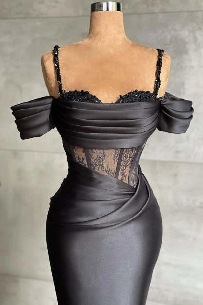 Elegant Black Off-the-shoulder Mermaid Prom Dress With Lace-BMbridal.com