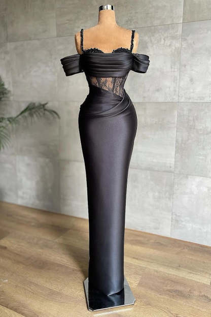Elegant Black Off-the-shoulder Mermaid Prom Dress With Lace-BMbridal.com