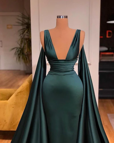 Elegant Dark Green V-neck Sexy Sleeveless A-line Prom Dress-BMbridal.com