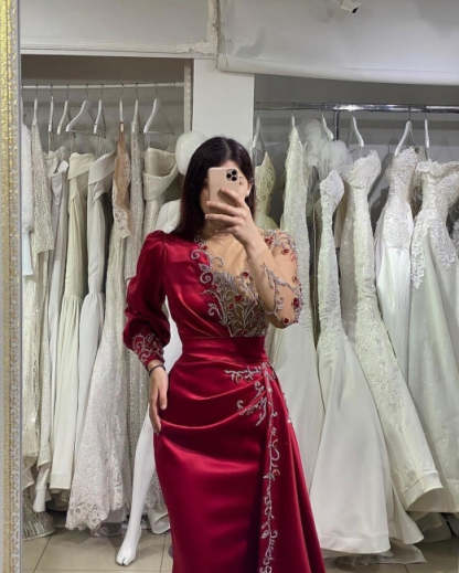 Elegant Evening Dresses Long Wine Red | Prom dresses with sleeves-BMbridal.com