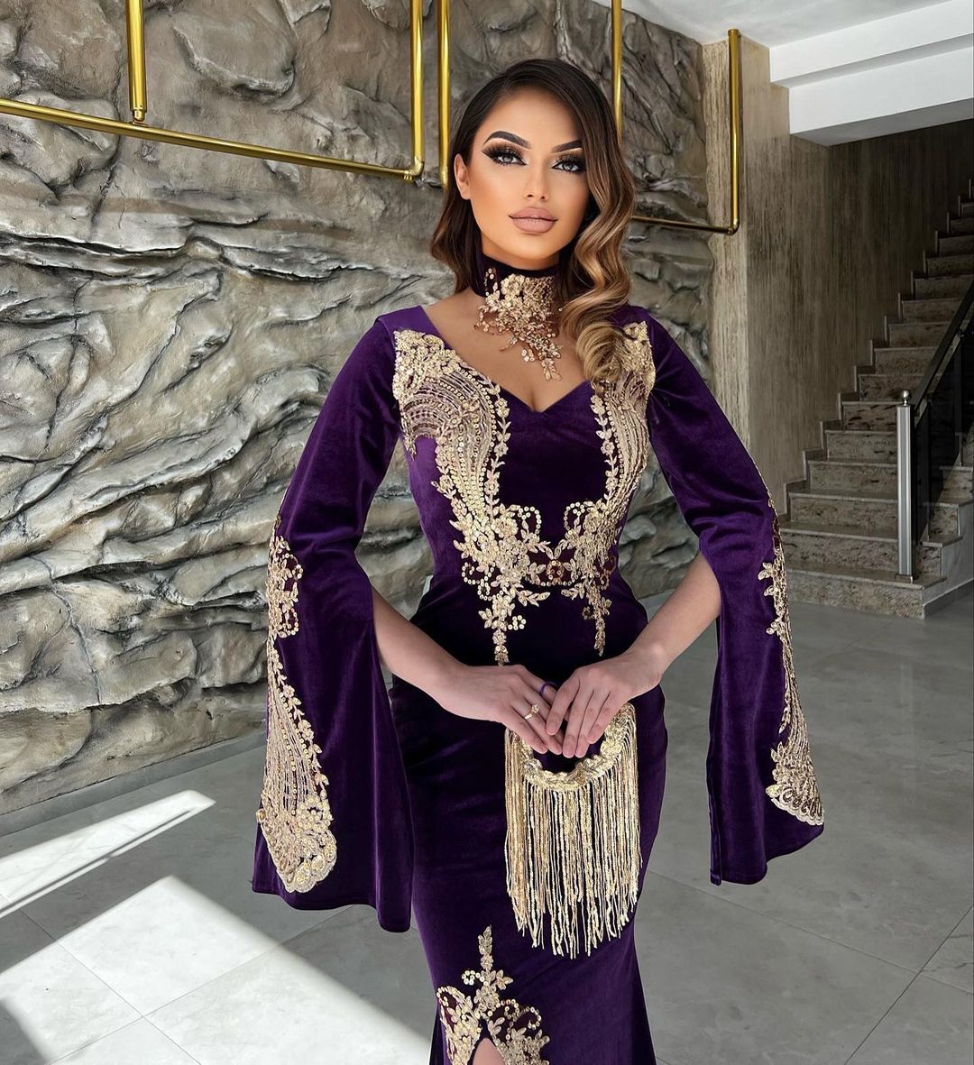 Elegant Floor Length Sweetheart Long Sleeves Mermaid Prom Dress with Split-BMbridal.com