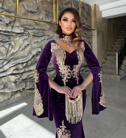 Elegant Floor Length Sweetheart Long Sleeves Mermaid Prom Dress with Split-BMbridal.com