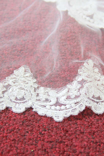 Elegant Lace Applique Edge Tulle Wedding Veil