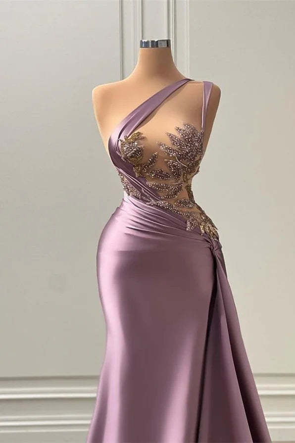 Elegant Long A-line One Shoulder Sleeveless Prom Dress With Appliques-BMbridal.com