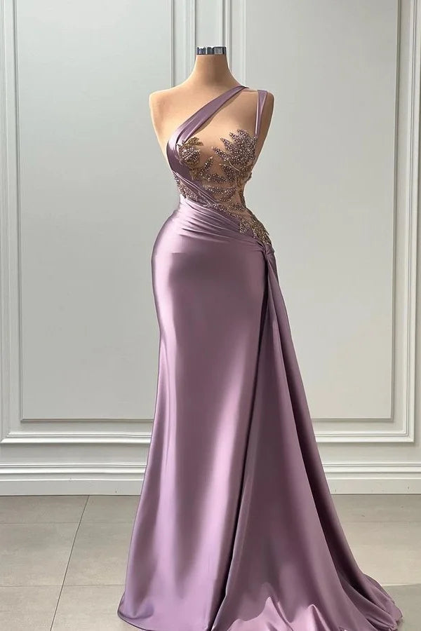 Elegant Long A-line One Shoulder Sleeveless Prom Dress With Appliques-BMbridal.com