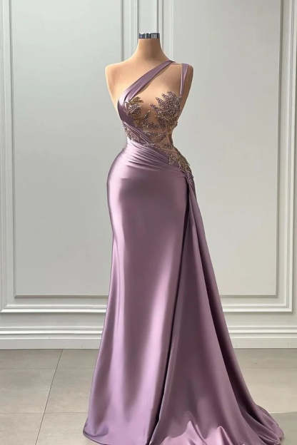 Elegant Long A-line One Shoulder Sleeveless Prom Dress With Appliques-BMbridal.com
