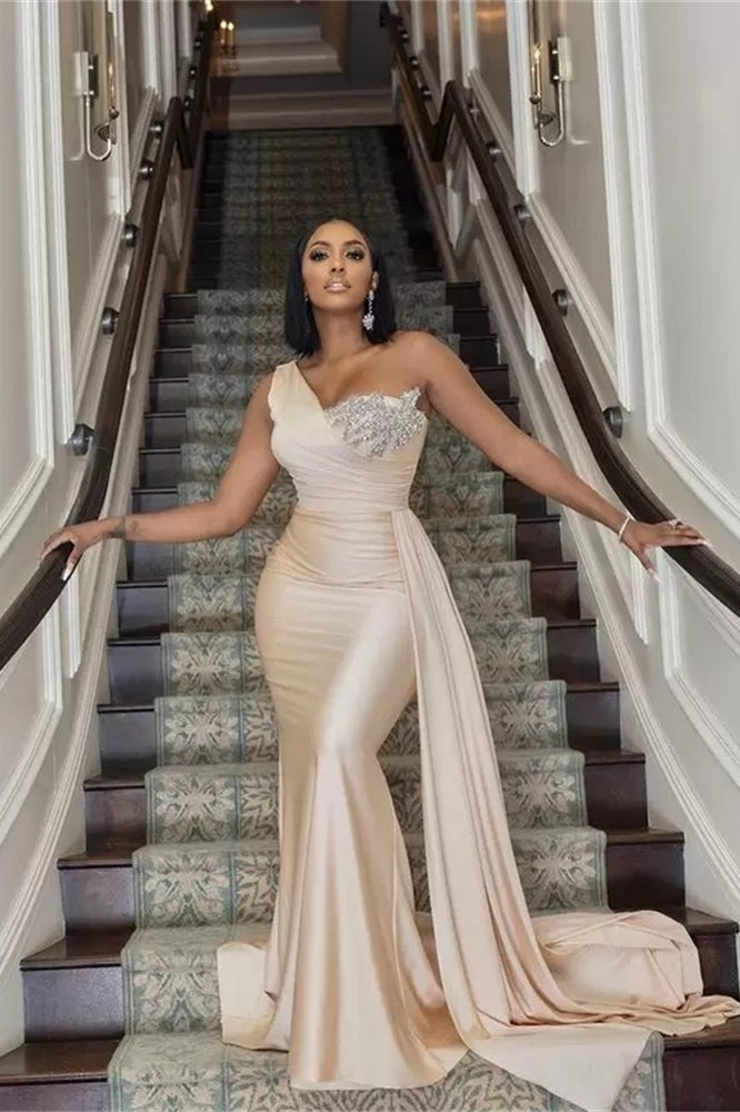 Elegant Long Mermaid One Shoulder Sequined Prom Dress With Ruffles-BMbridal.com