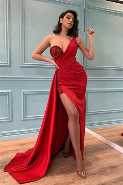Elegant Long Red Fashion Mermaid Prom Evening Dress-BMbridal.com