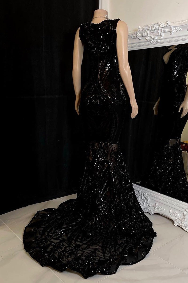 Elegant Long Red Mermaid Sleeveless Prom Dress With Lace-BMbridal.com