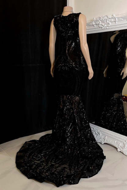 Elegant Long Red Mermaid Sleeveless Prom Dress With Lace-BMbridal.com