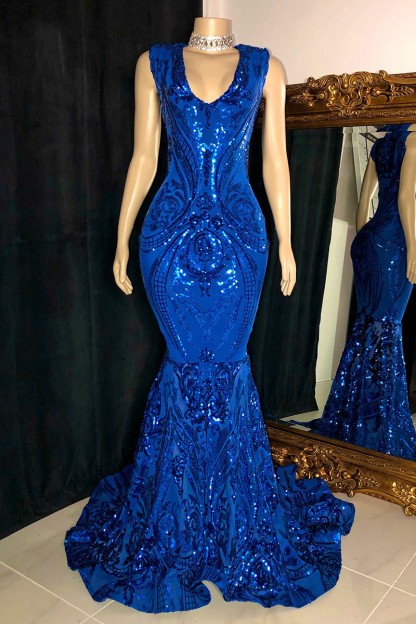 Elegant Long Red Mermaid Sleeveless Prom Dress With Lace-BMbridal.com