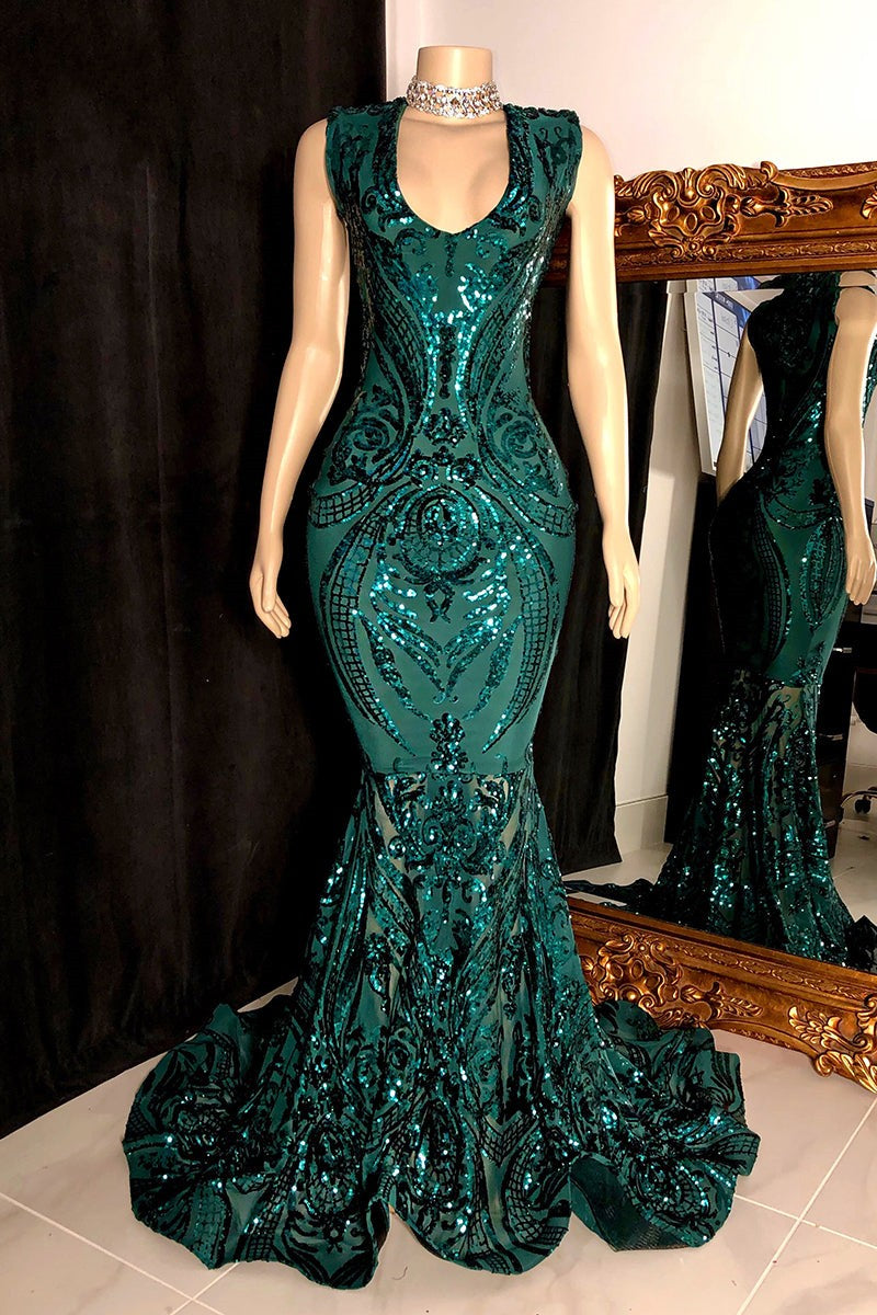 Elegant Long Red Mermaid Sleeveless Prom Dress With Lace-BMbridal.com
