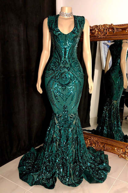 Elegant Long Red Mermaid Sleeveless Prom Dress With Lace-BMbridal.com