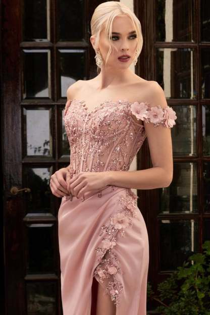 Elegant Off-the-Shoulder Appliques Prom Dress With Slit-BMbridal.com