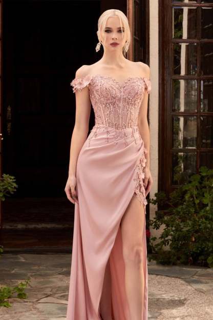 Elegant Off-the-Shoulder Appliques Prom Dress With Slit-BMbridal.com