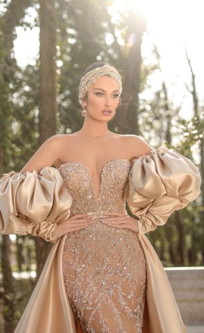 Elegant Off-the-shoulder Long Sleeve Prom Dress Mermaid Evening Gowns-BMbridal.com