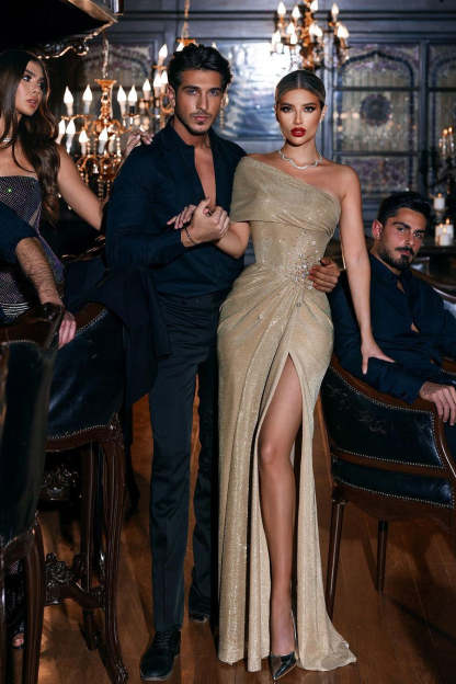 Elegant One Shoulder Beading Sleeveless Mermaid Prom Dress With Slit-BMbridal.com