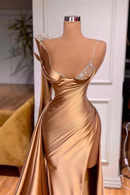 Elegant One Shoulder Sequined Long Sleeve Prom Dress With Slit-BMbridal.com