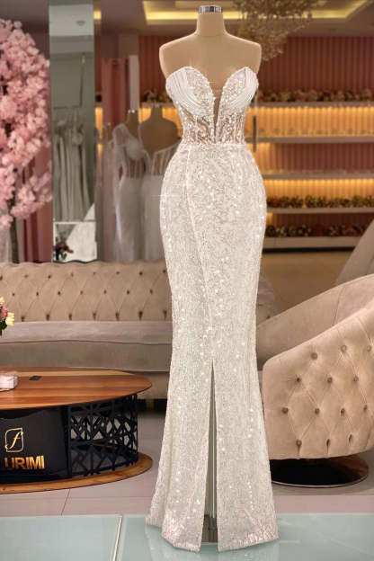 Elegant Sequined V-neck Sleeveless Lace Prom Dress-BMbridal.com