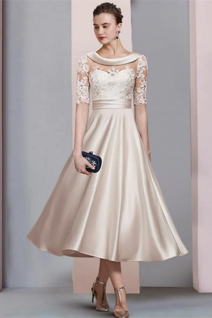Elegant Simple Short Lace Wedding dresses with 3/4 sleeves-BMbridal.com