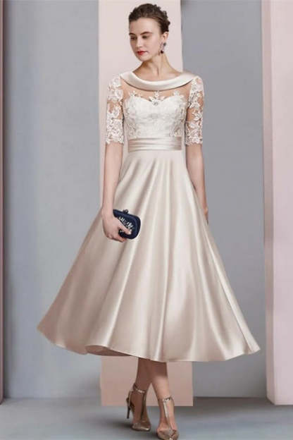 Elegant Simple Short Lace Wedding dresses with 3/4 sleeves-BMbridal.com