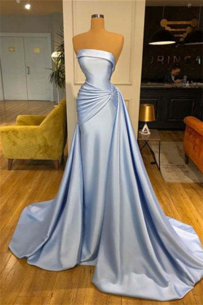 Elegant Sky Blue Sleeveless A-line Prom Dress With Ruffles-BMbridal.com