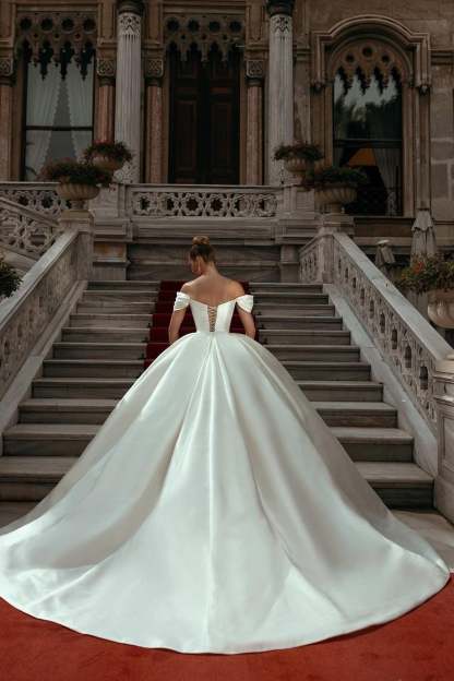 Elegant Sweetheart Off-the-shoulder Wedding Dresses Sweep Train-BMbridal.com