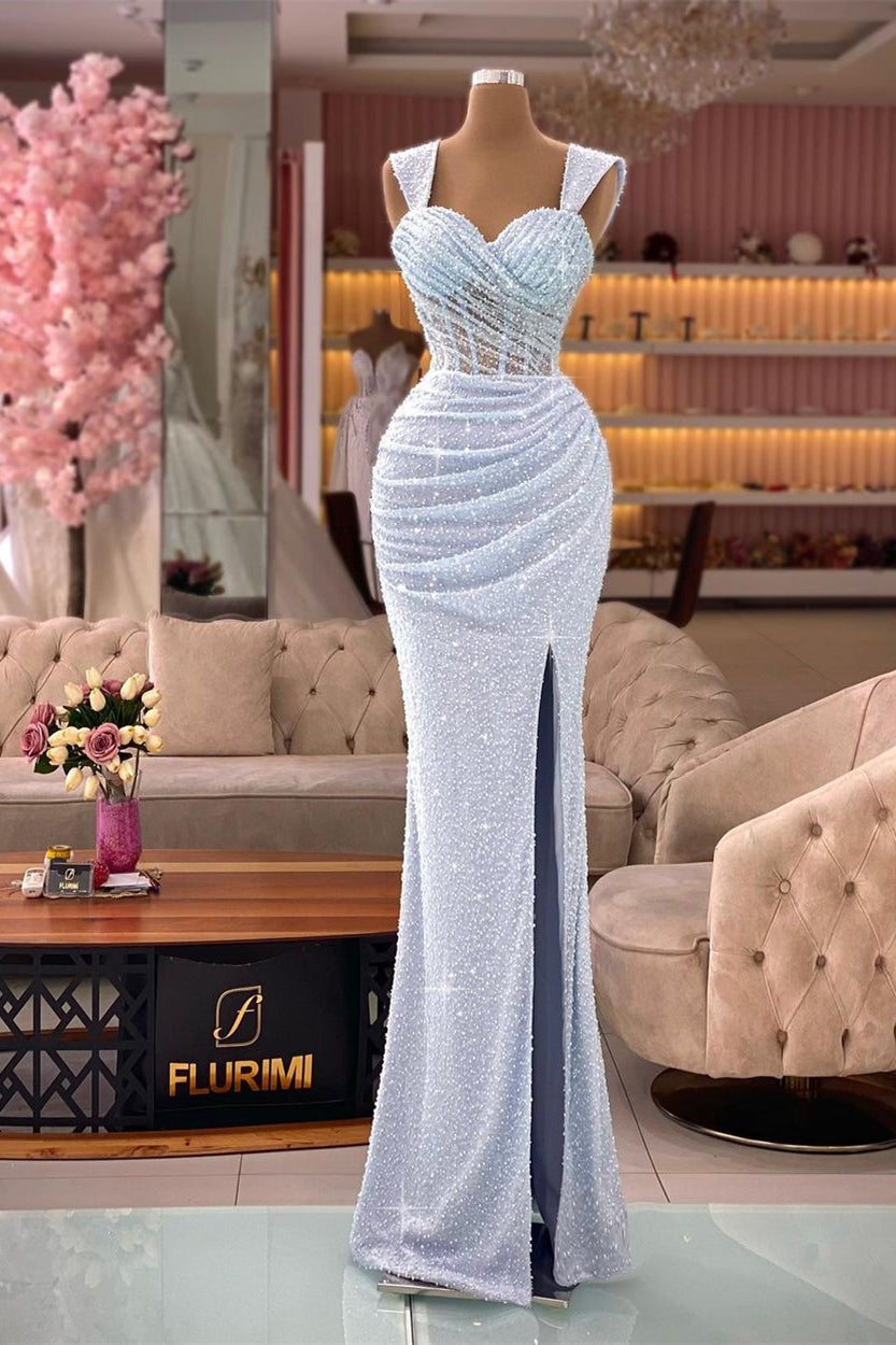 Elegant Sweetheart Sequined Sleeveless Prom Dress With Slit-BMbridal.com